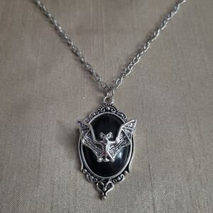 Gothic cameo bat halloween necklace